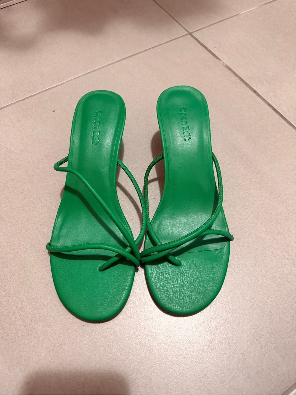 Open Edit Green Strappy Slide Sandals
